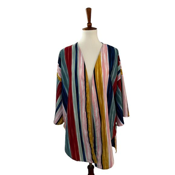 Peach Love California Kimono Open Front Top Striped L Large - Picture 1 of 7